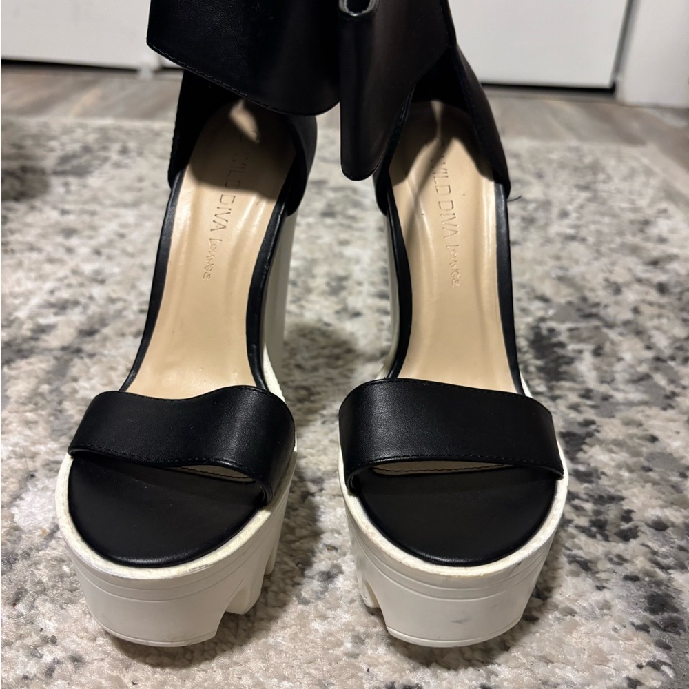 Wild Diva Black and White Platform Sandals